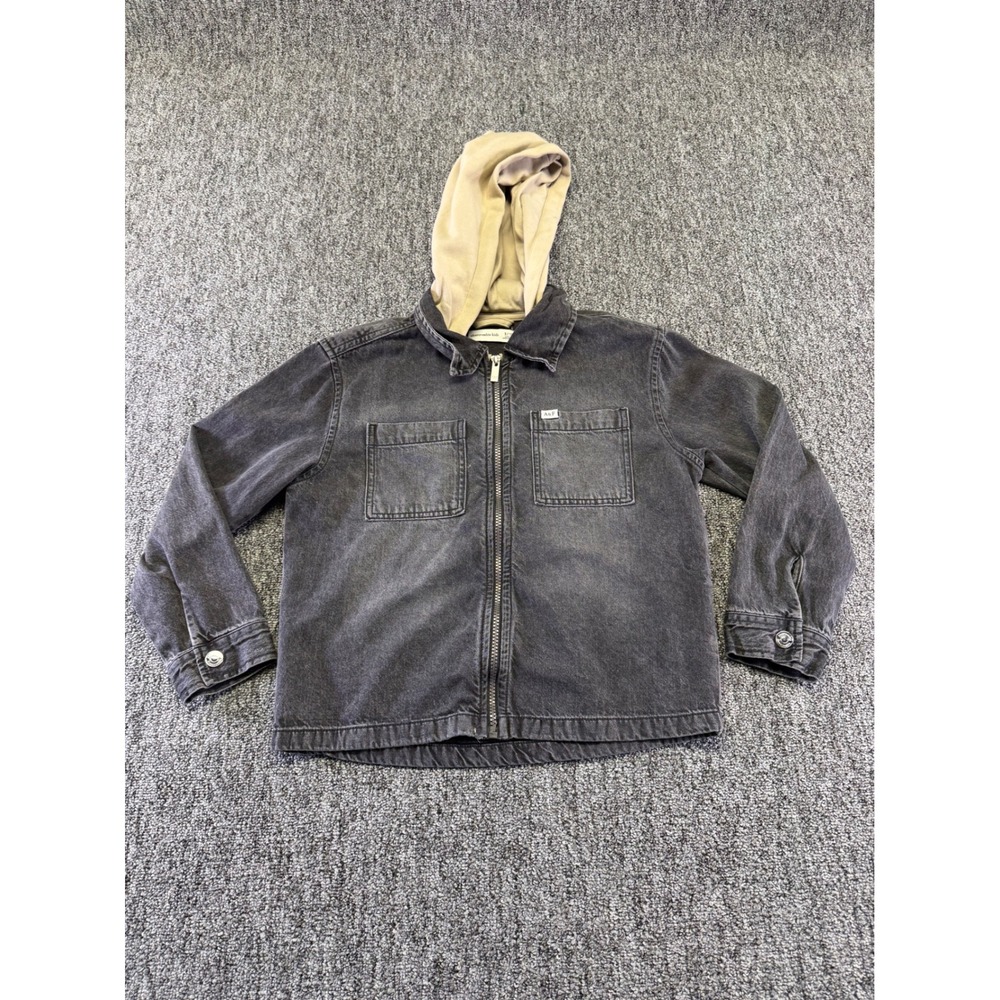 Abercrombie Kids Jacket Boys 9/10 Black Denim Hooded Zip Front Cotton Coat